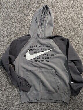 Nike Women's Grey Two-Tone Hoodie with White Swoosh Goddess Of Victory Size M